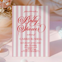 Classic Elegant Red Pink Stripes Girl Baby Shower