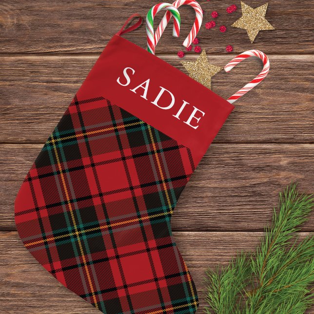 Classic Elegant Red Tartan Holiday w/ Name  Large Christmas Stocking (Creator Uploaded)