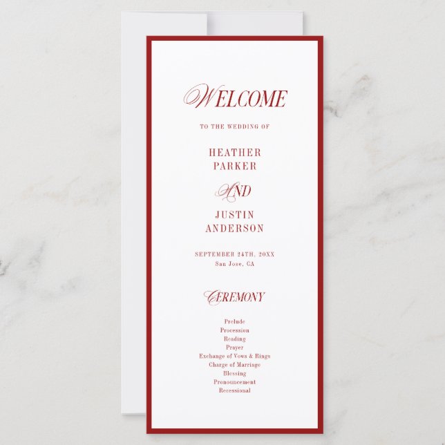 Classic Elegant Red Wedding Programs (Front)