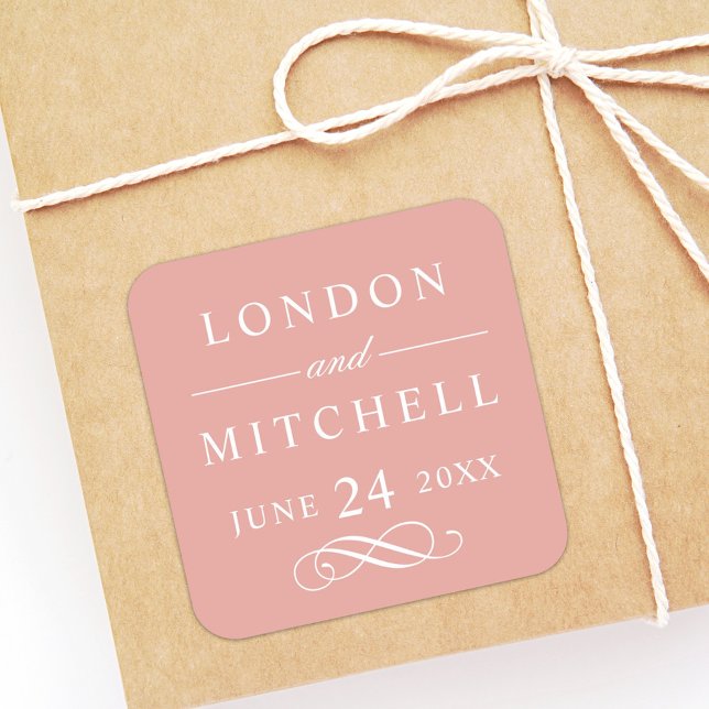 Classic Elegant Rose Gold Custom Wedding Monogram Square Sticker (Creator Uploaded)
