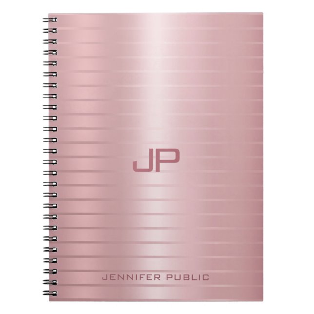 Classic Elegant Rose Gold Monogram Template Notebook (Front)