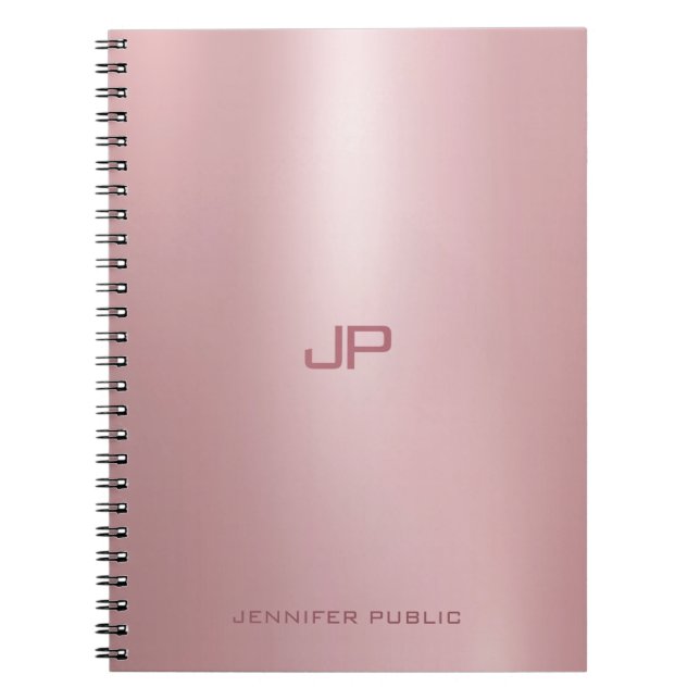 Classic Elegant Rose Gold Monogrammed Template Notebook (Front)