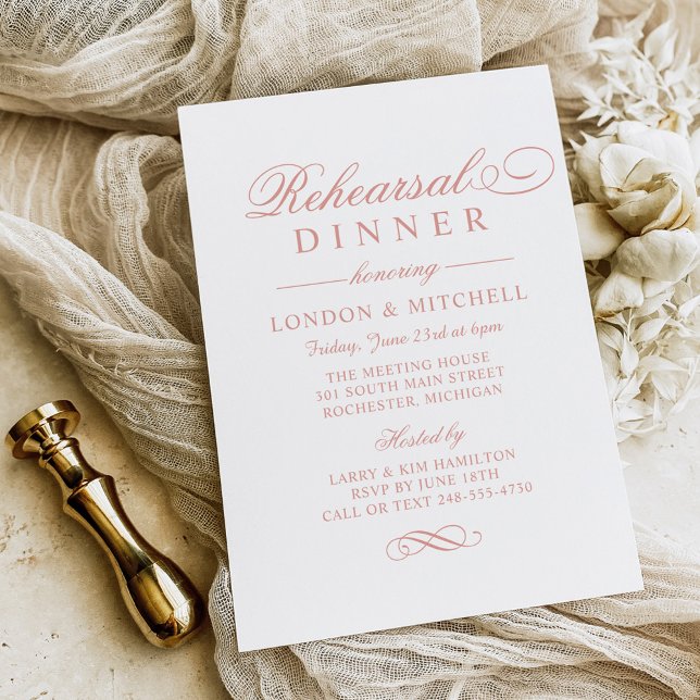 Classic Elegant Rose Gold Wedding Rehearsal Dinner Invitation (Creator Uploaded)