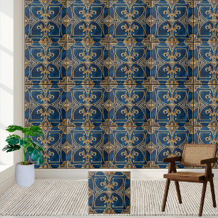Classic Elegant Royal Blue and Gold Greek Tile