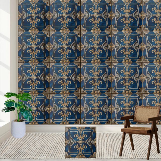 Classic Elegant Royal Blue and Gold Greek Tile (Creator Uploaded)