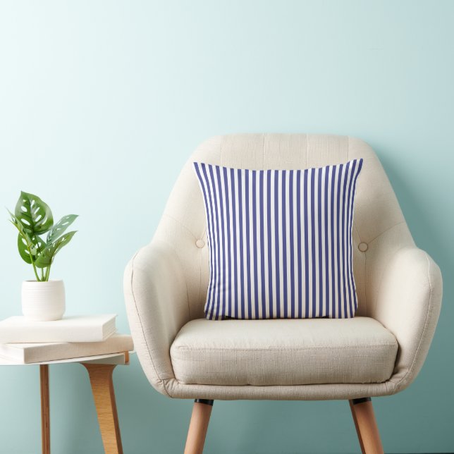 Classic Elegant Royal Blue & White Stripes Pattern Cushion (Chair)