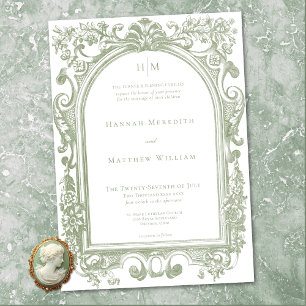 Classic Elegant Sage Arch Floral Frame Wedding Invitation