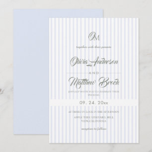 Classic Elegant Sage & Blue Stripe Wedding Invitation