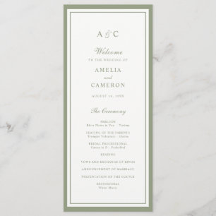 Classic Elegant Sage Green Frame Wedding Program