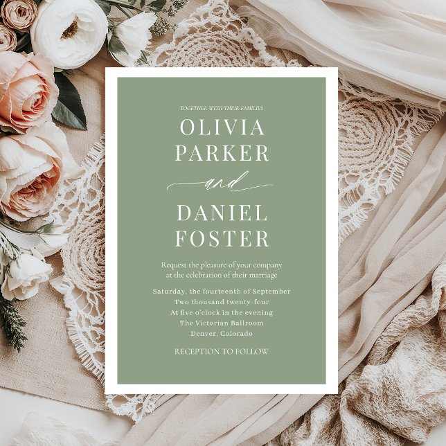 Classic Elegant Sage Green Minimalist Wedding Invitation (Creator Uploaded)