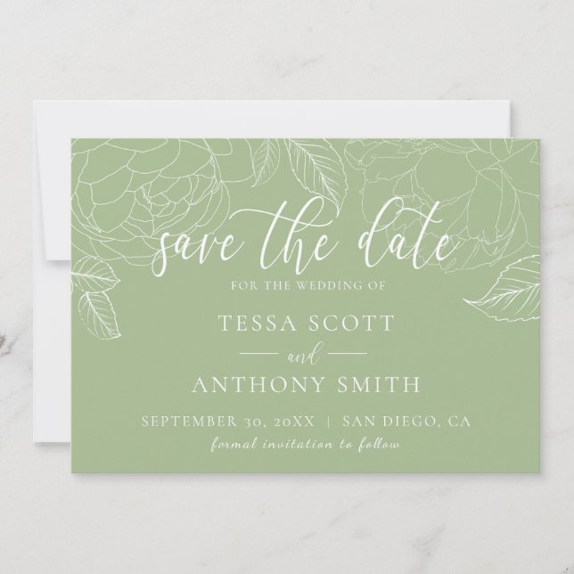 Classic Elegant Sage Green Script Wedding Save The Date (Front)