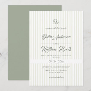 Classic Elegant⎮Sage Green Stripe Wedding Invitation