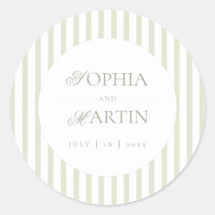 Classic Elegant⎮Sage Green Striped Wedding Round Sticker