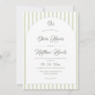 Classic Elegant⎮Sage Stripe Wedding Invitation