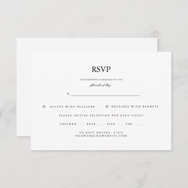 Classic Elegant Script Black White Wedding RSVP (Front/Back)