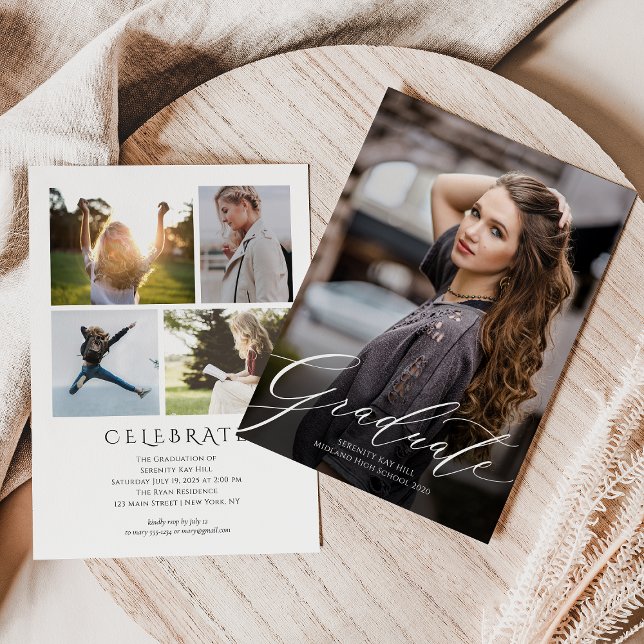 Classic Elegant Script Graduation Invitation (Classic Elegant Script Photo Graduation Invitation)