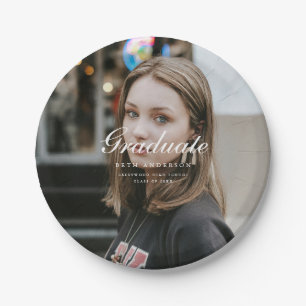 Classic Elegant Script Graduation Party Full Photo Paper Plate