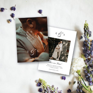Classic Elegant Script Monogram Two Sided Photo Save The Date