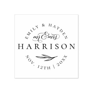 Classic Elegant Script Mr & Mrs Wedding Date Rubber Stamp