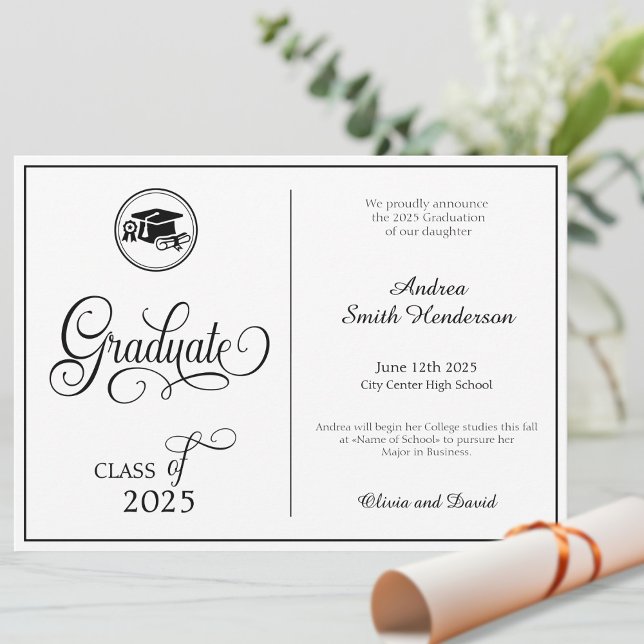 Classic Elegant Script No Photo Graduation Announcement (Creator Uploaded)
