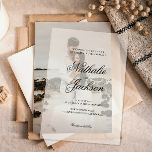 Classic Elegant Script Photo Wedding Vellum Invitations