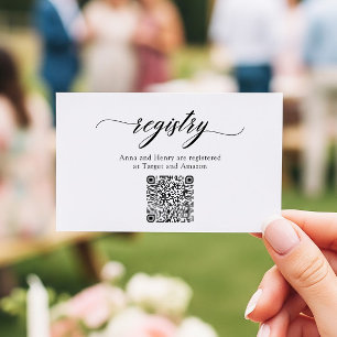 Classic Elegant Script QR Code Shower Registry Card