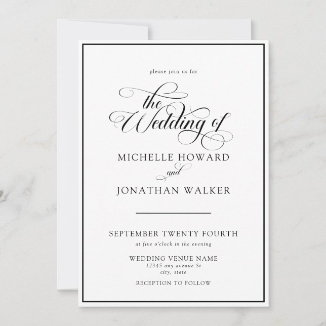 Classic Elegant Script QR Code Wedding Invitation (Front)