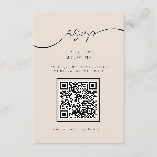 Classic Elegant Script QR Code Wedding RSVP Card (Front)