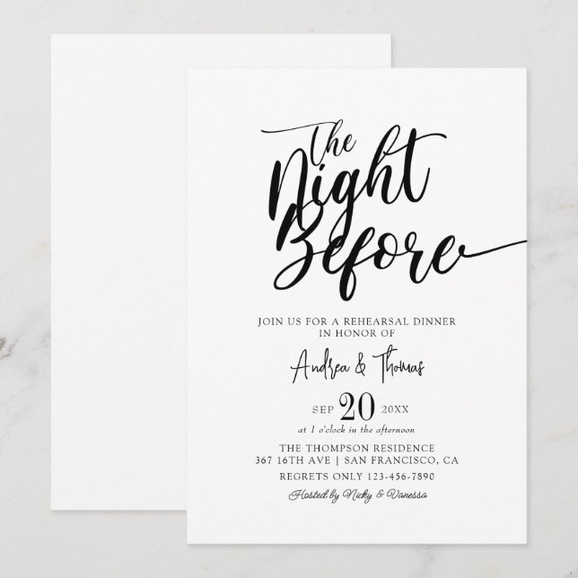 Classic Elegant Script Rehearsal Dinner Invitation (Front/Back)