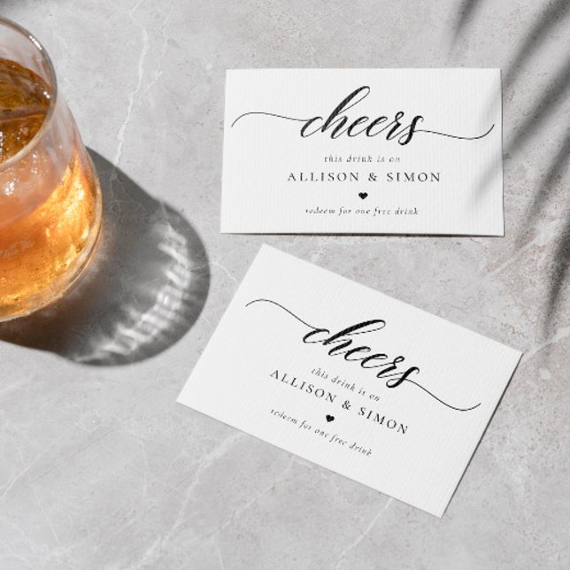 Classic Elegant Script Wedding Drink Coupon Business Card (Creator Uploaded)