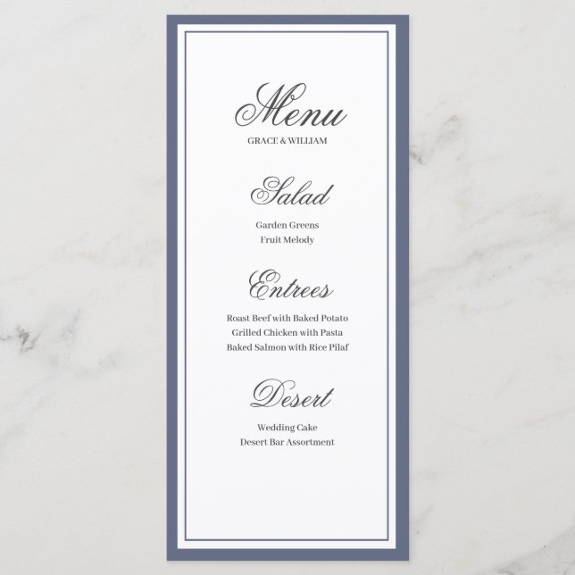 Classic Elegant Script Wedding Menu Card (Front)