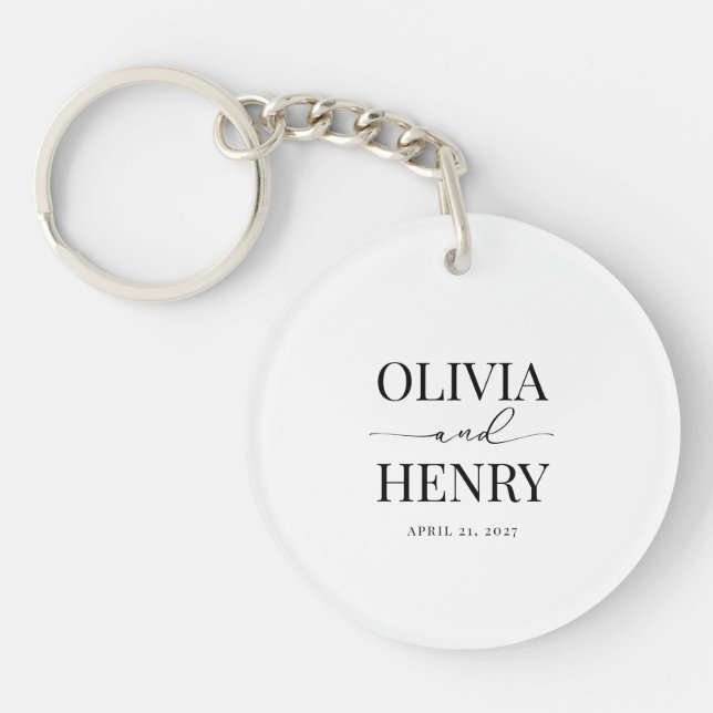 Classic Elegant Script Wedding Rehearsal Dinner Key Ring (Front)