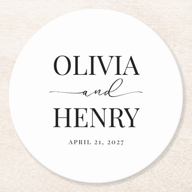 Classic Elegant Script Wedding Rehearsal Dinner Round Paper Coaster (Front)