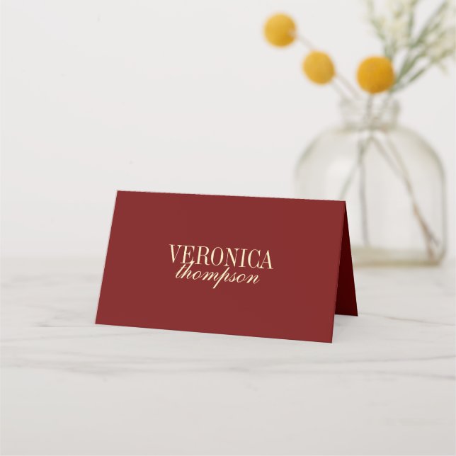 Classic Elegant Script Wine Red Wedding Place Card (Front)
