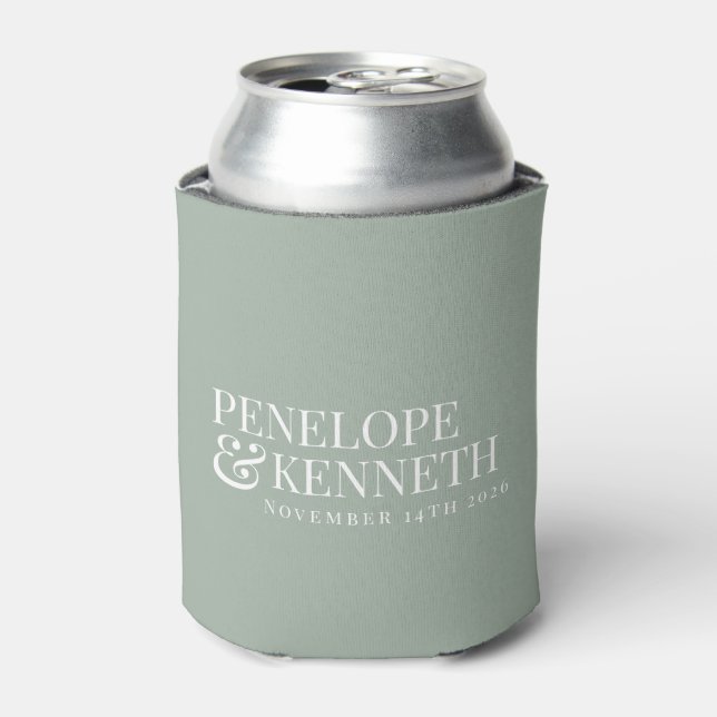 Classic Elegant Simple Custom Wedding Dusty Sage Can Cooler (Can Front)