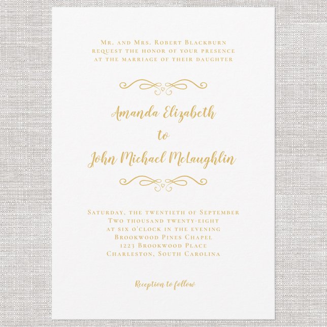 Classic Elegant Simple Formal Gold White Wedding  Invitation (Creator Uploaded)