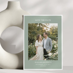 Classic Elegant Simple Sage Photo QR Wedding Save The Date