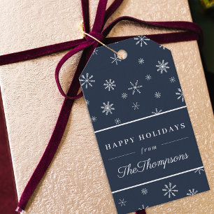 Classic Elegant Snowflake Happy Holidays Blue Gift Tags