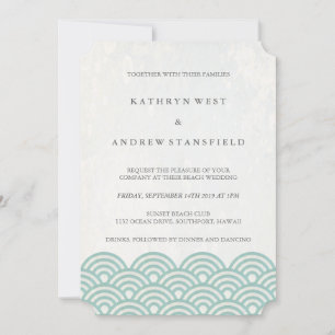 Classic Elegant Soft Green + White Beach Wedding Invitation