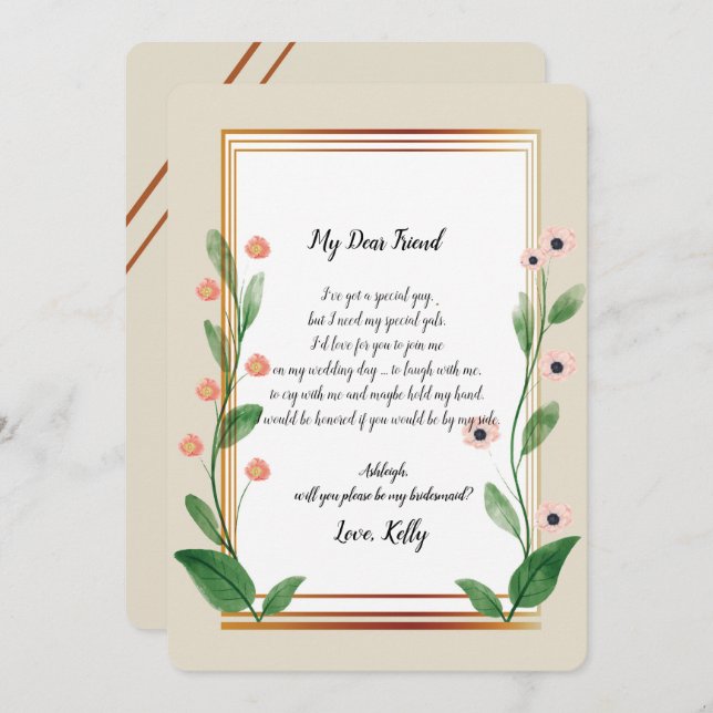 Classic & Elegant Sophistica will be my bridesmaid Invitation (Front/Back)