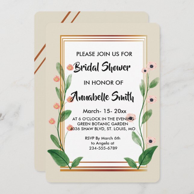 Classic & Elegant Sophisticated Bridal Shower Invitation (Front/Back)
