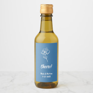 Classic & Elegant Steel Blue Floral Sketch Wine Label