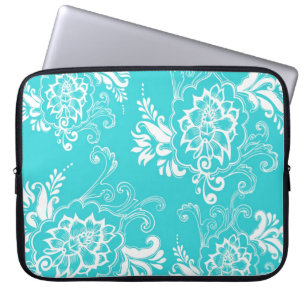 Classic, elegant, stylish. girly aqua blue floral laptop sleeve