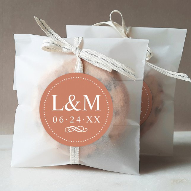 Classic Elegant Terracotta Monogram Wedding Round Sticker (Creator Uploaded)