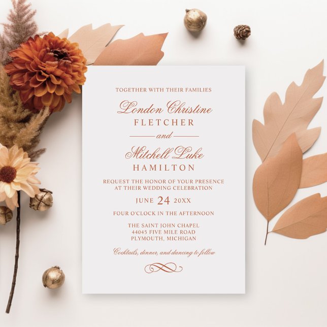 Classic Elegant Terracotta Orange Wedding Invitation (Creator Uploaded)