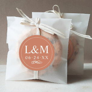 Classic Elegant Terracotta Orange Wedding Monogram Round Sticker