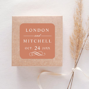 Classic Elegant Terracotta Orange Wedding Monogram Square Sticker