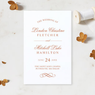 Classic Elegant Terracotta Orange Wedding Programs