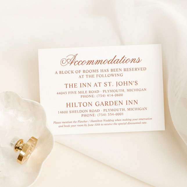Classic Elegant Terracotta Wedding Accommodations Enclosure Card (Creator Uploaded)