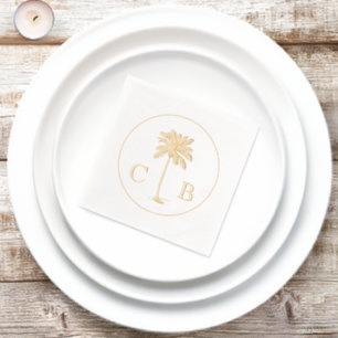 Classic Elegant Tropical Palms Wedding Monograms Foil Napkins